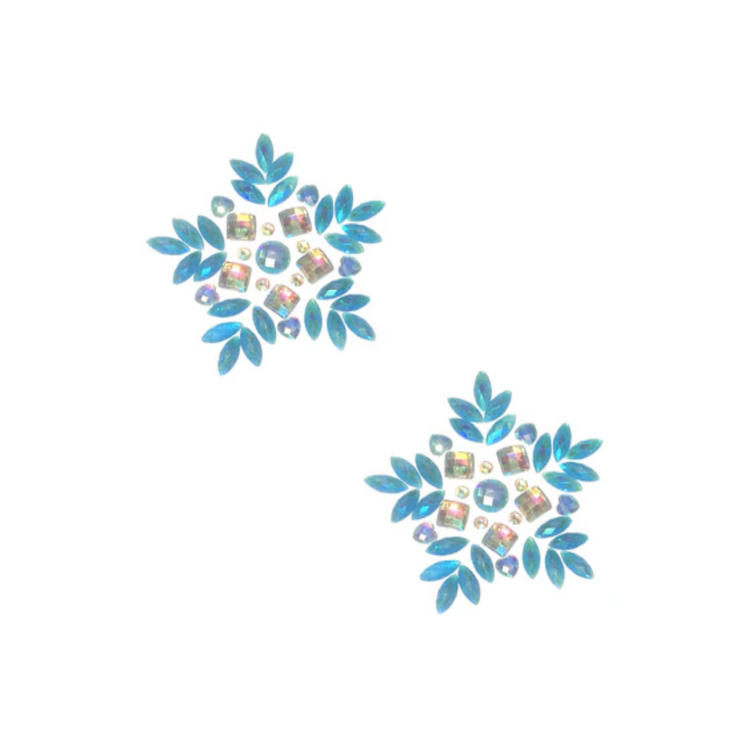 Blue Iridescent Snowflake Crystal Jewel Nipple Cover Pasties