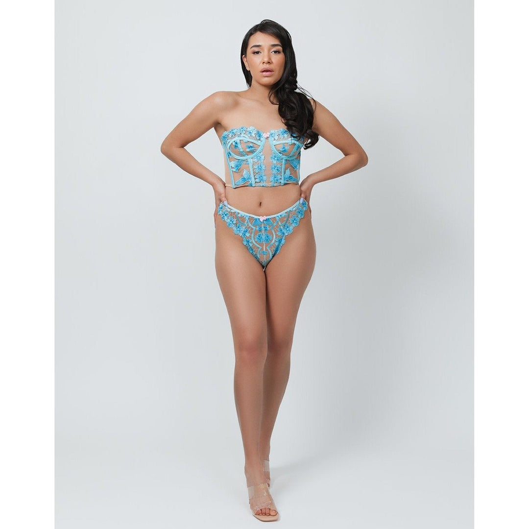 Blue Garden Embroidered Bustier Set
