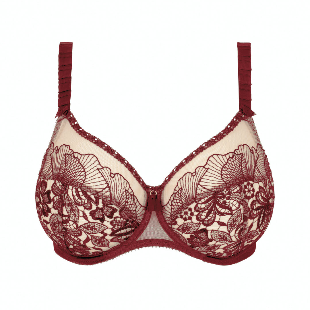 Bra with floral lace design on a white background