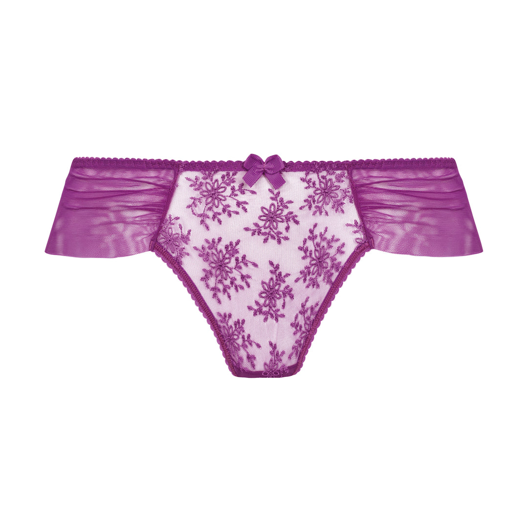 French lingerie Purple lace lingerie set on a white background