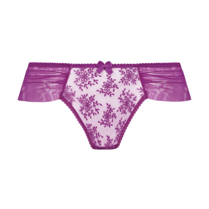 French lingerie Purple lace lingerie set on a white background