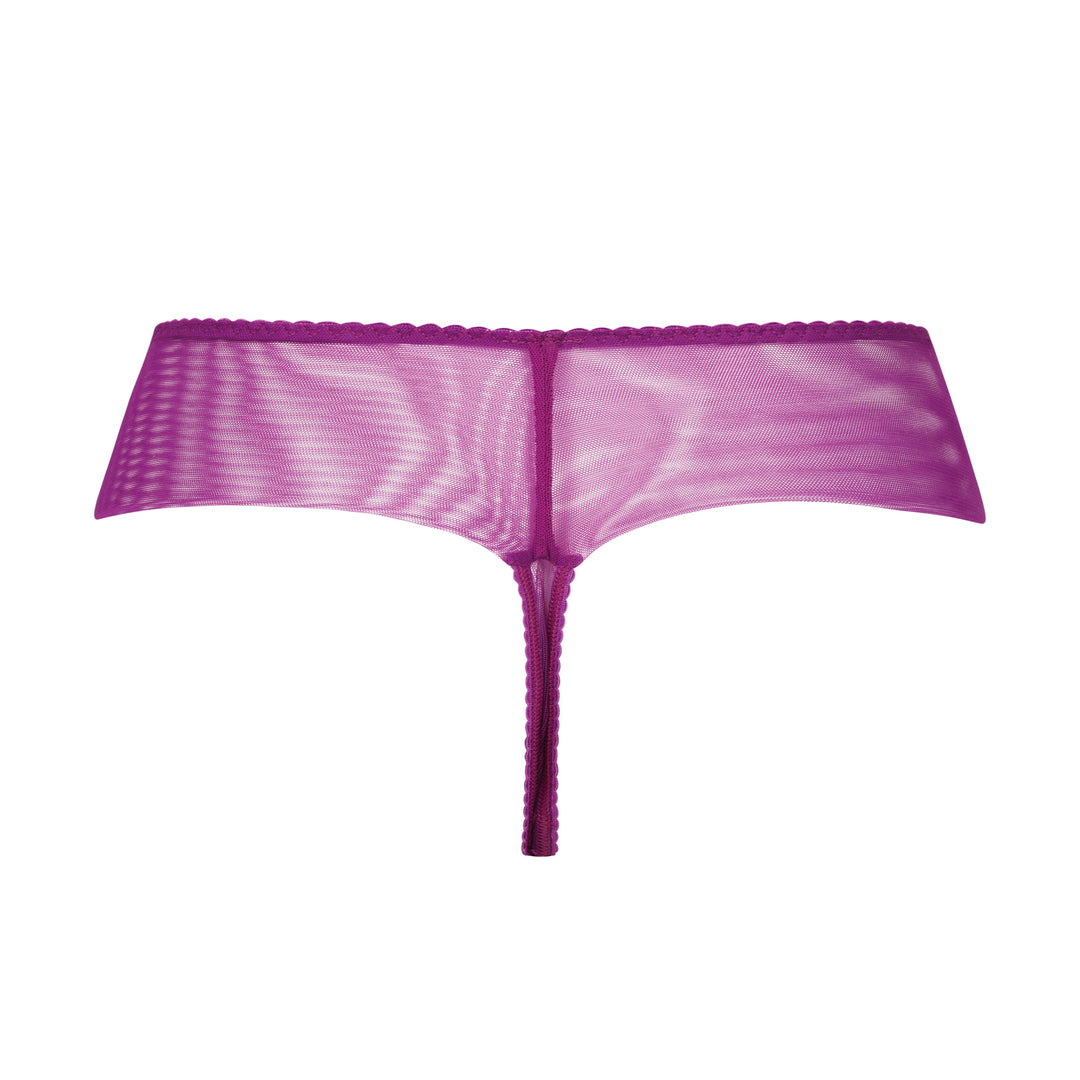 Purple lace thong on a white background