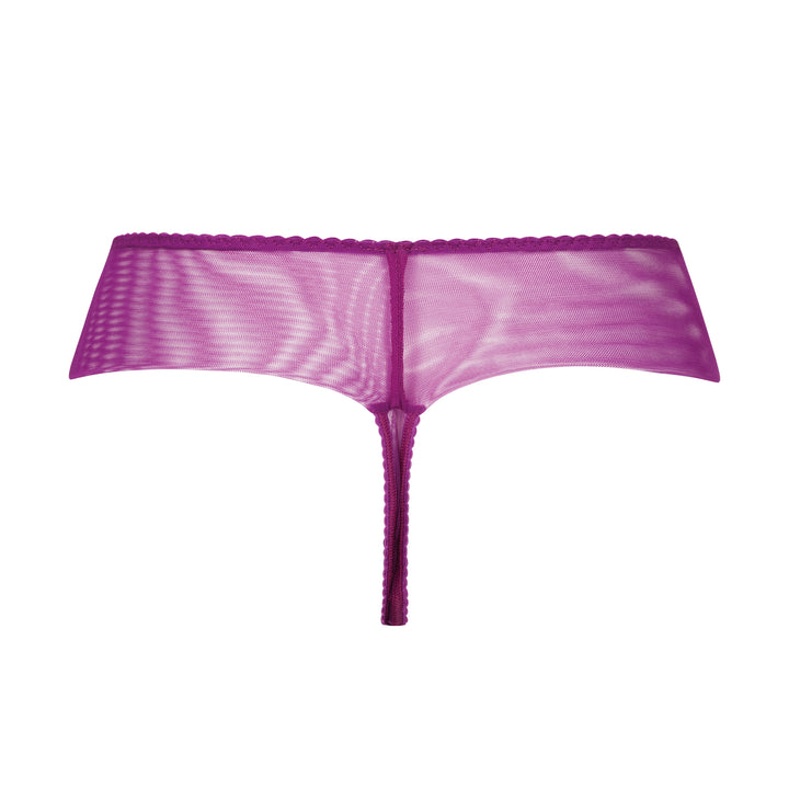 Purple lace thong on a white background