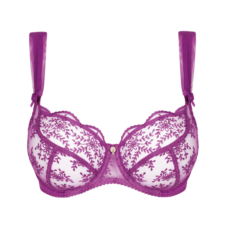 French lingerie Purple lace bra on a white background