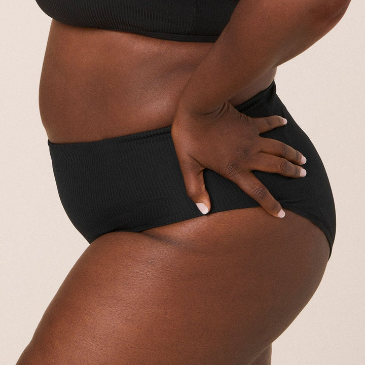 The High - Waisted - Cheeky - Bottom - Ribbed - Black