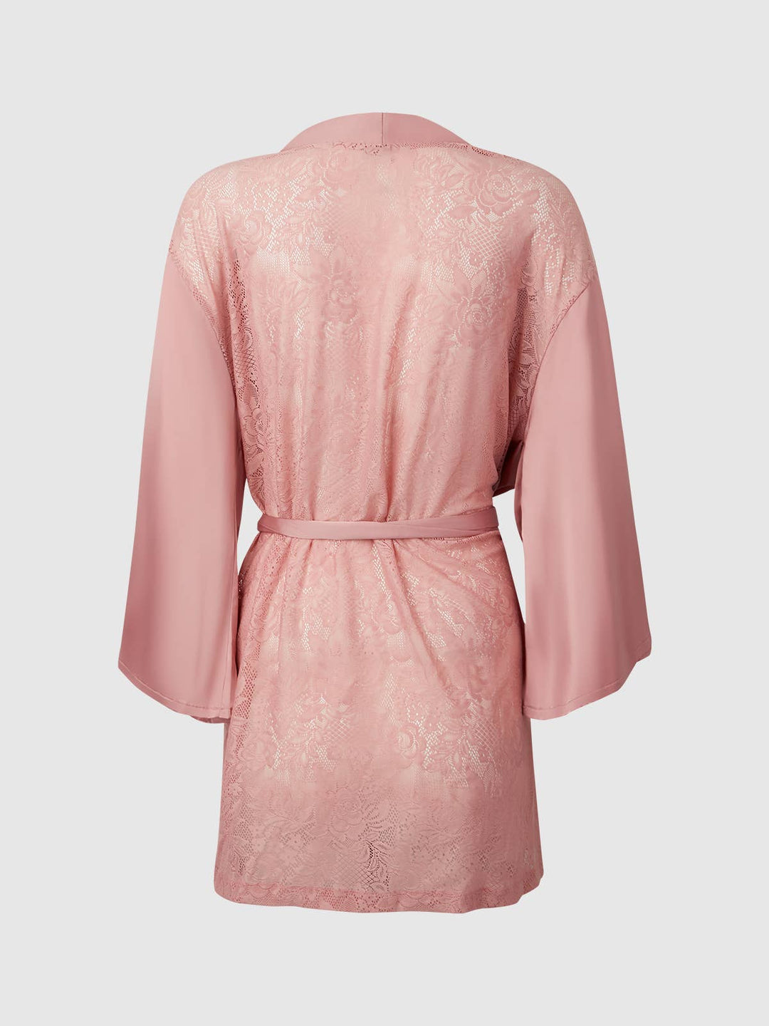 Pink lace robe on a light gray background