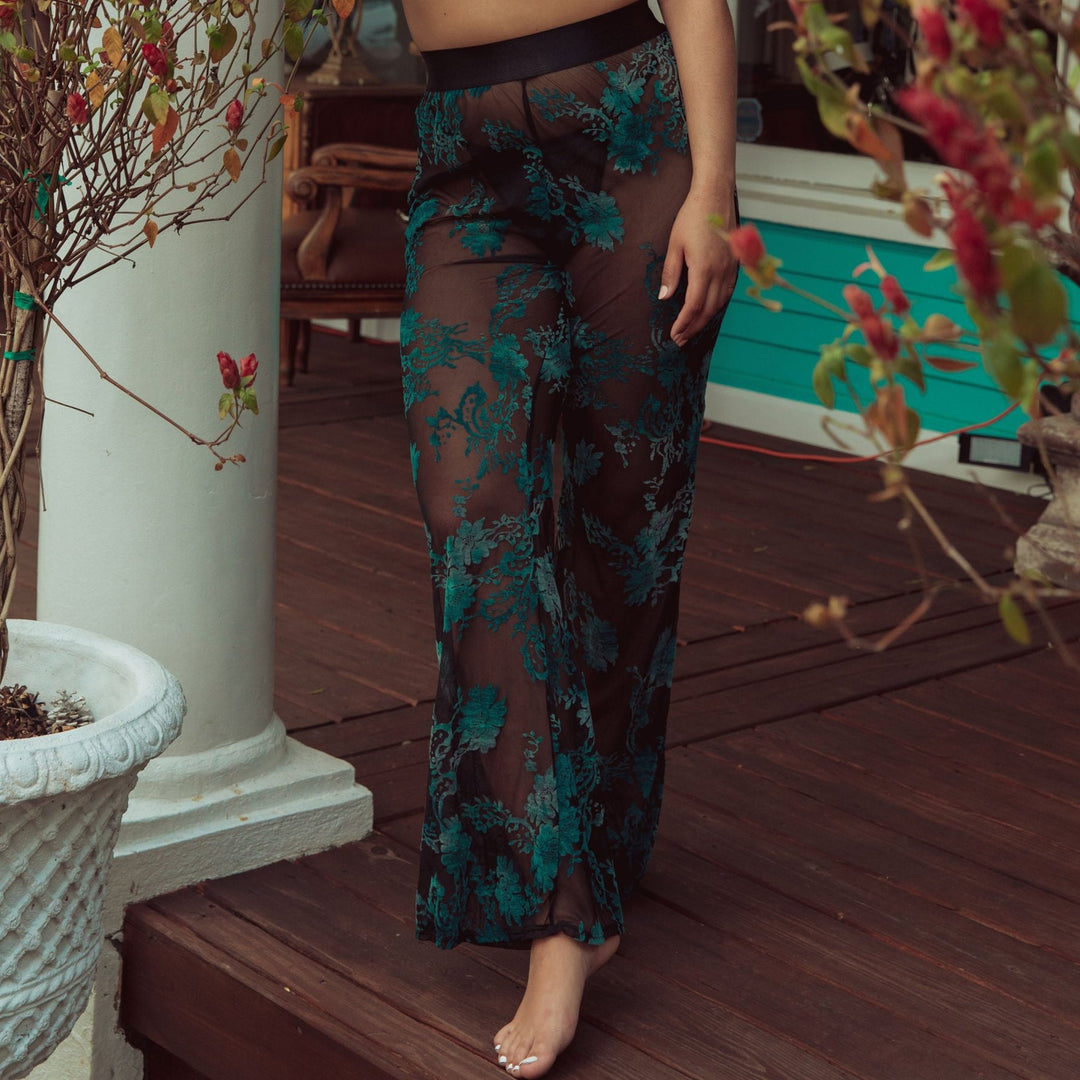 Velvet Burnout Flare Pant | Vintage Emerald