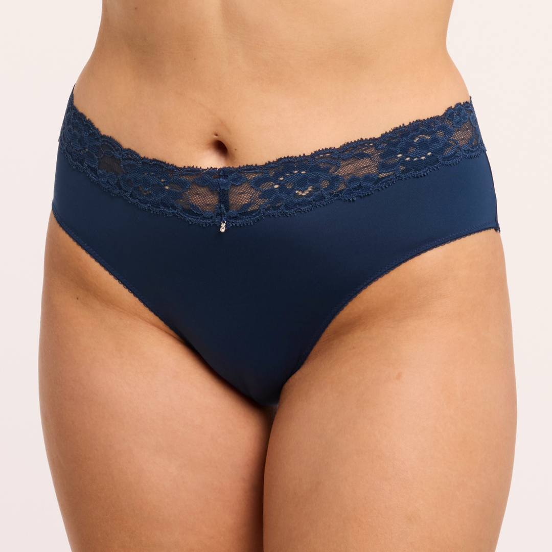blue, lace, panty, full coverage, comfortable