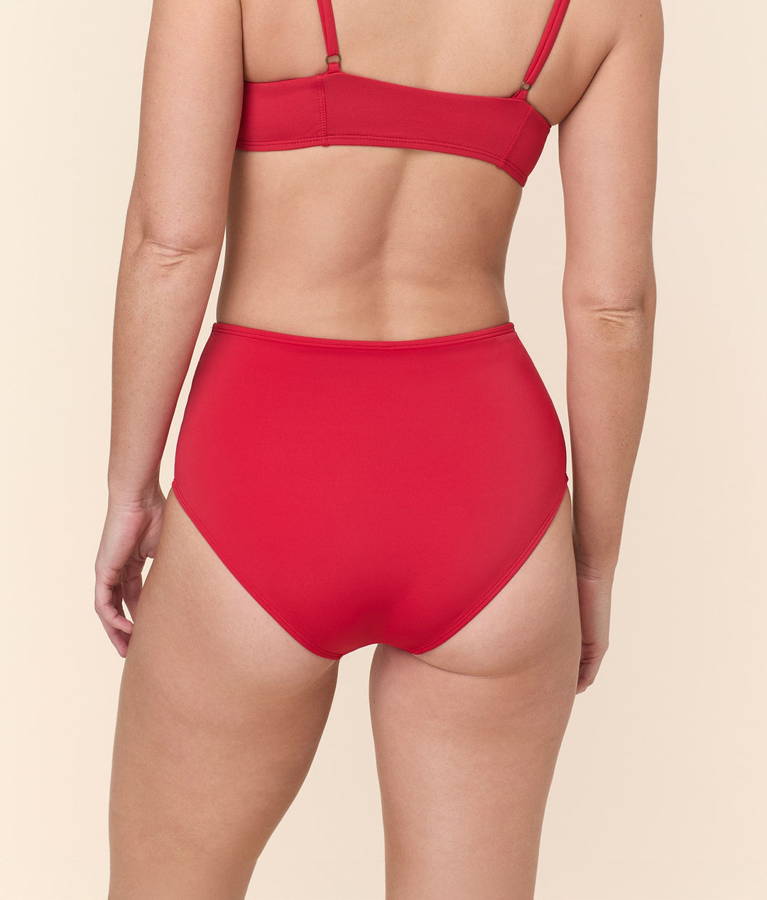 The High Waist Bikini Bottom - Eco Nylon - Cherry Red