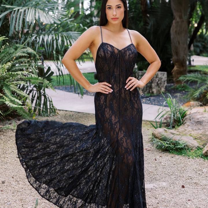 Machu Picchu Mini Sequin Lace Long Gown