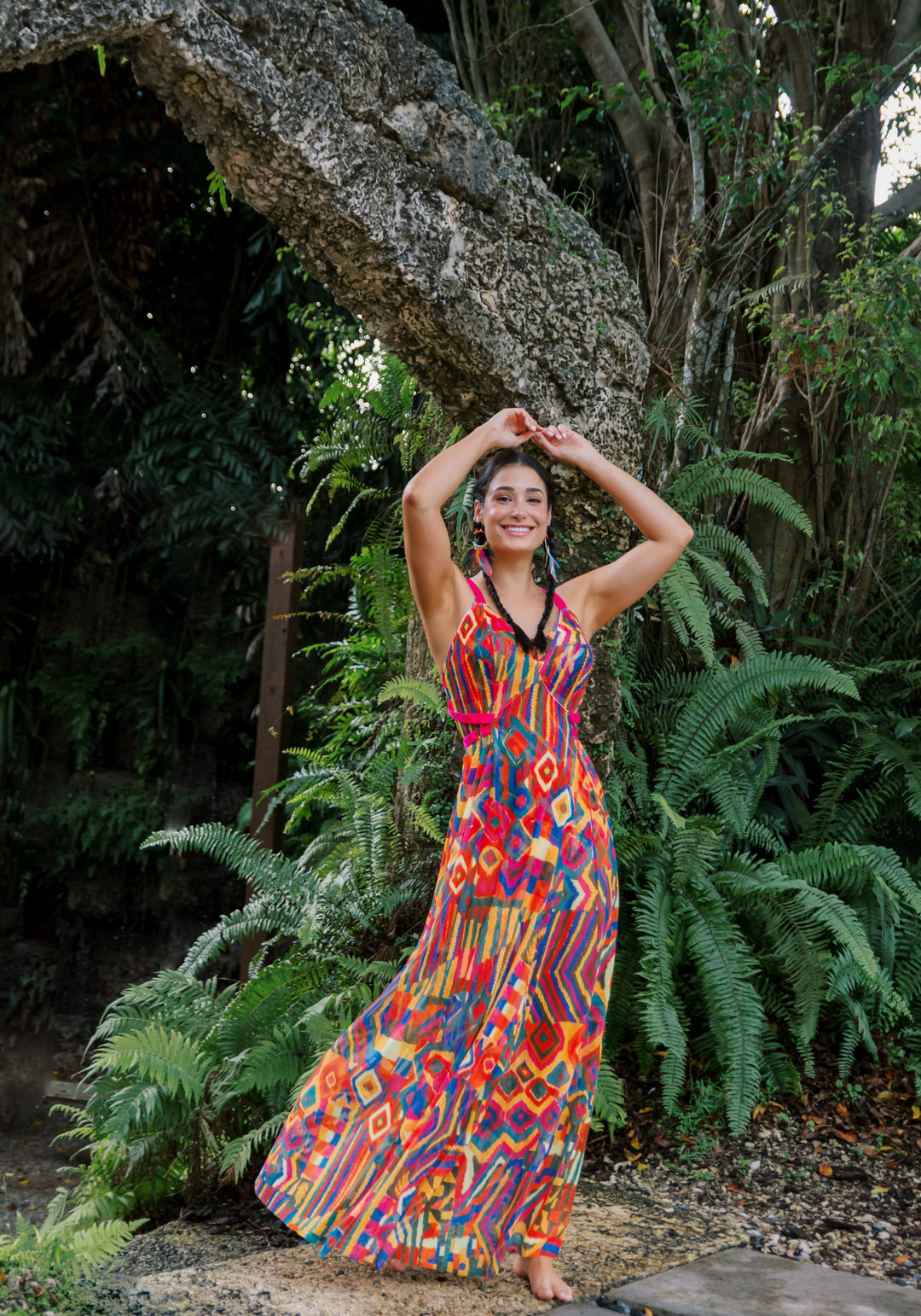 Cuzco Printed Mesh Long Gown