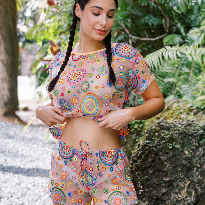 Pachamama Embroidered Tulle Short Sleeve Tee