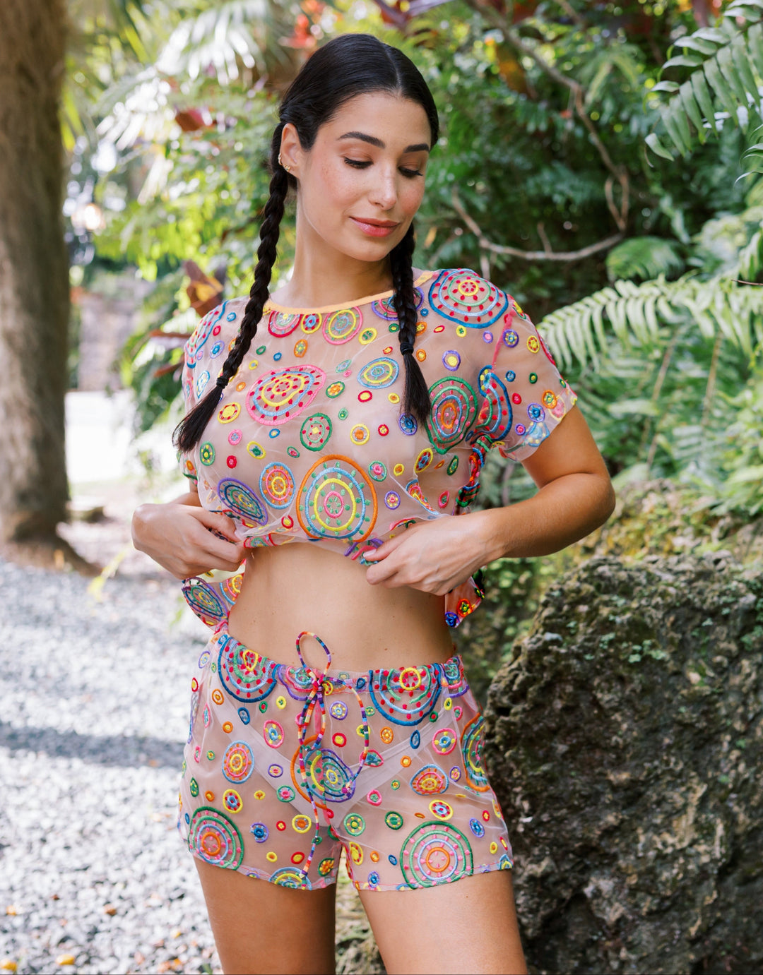 Pachamama Embroidered Tulle Sheer Shorts