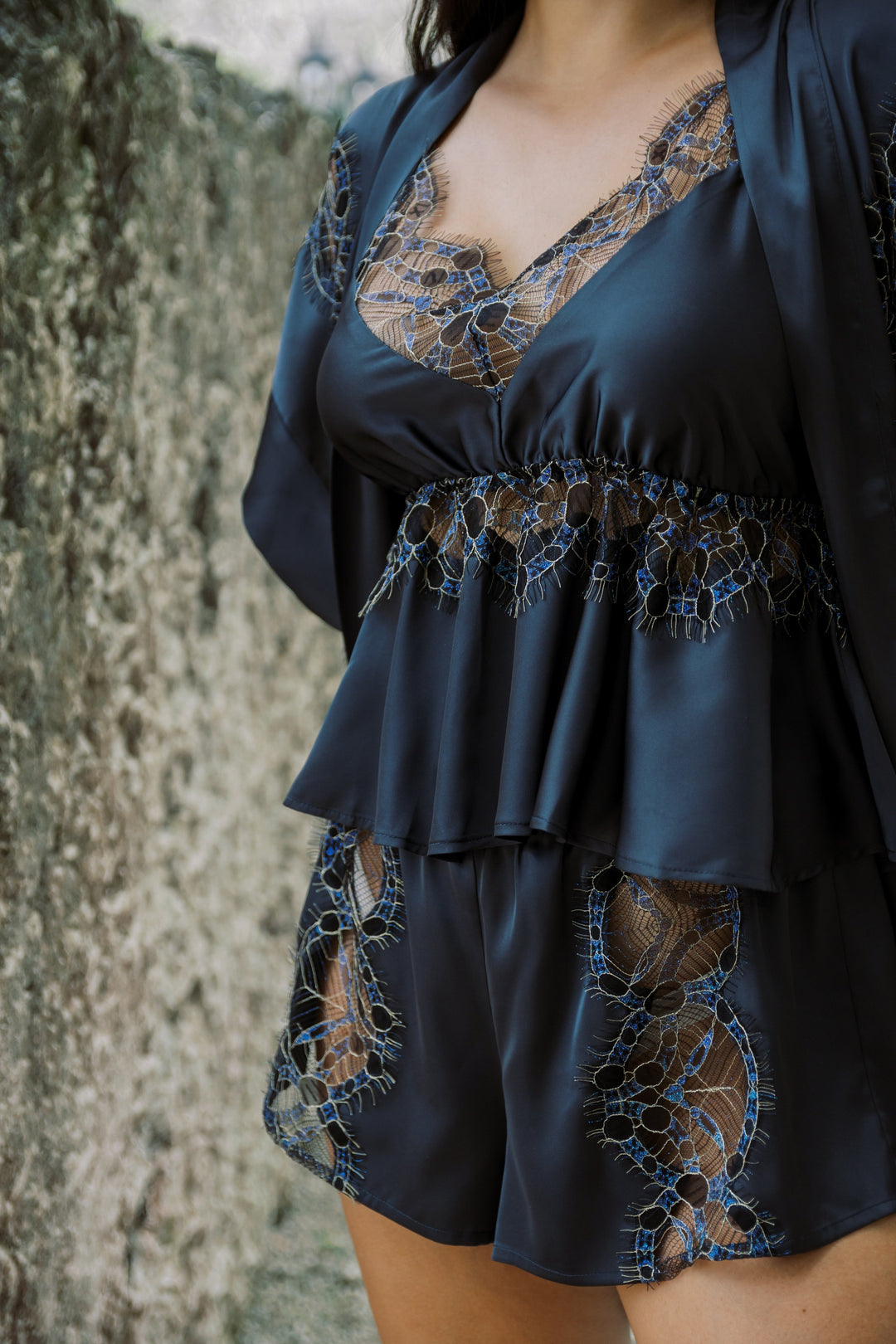 Salkantay Satin and Iridescent Lace Babydoll Set