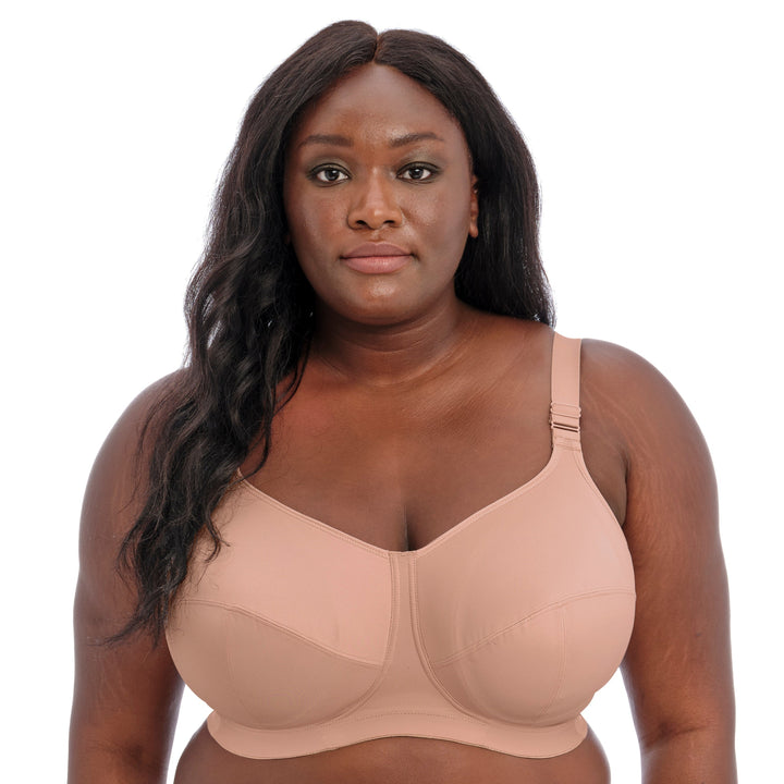 Goddess Plus size non-wire bra for large breasts fawn color model front