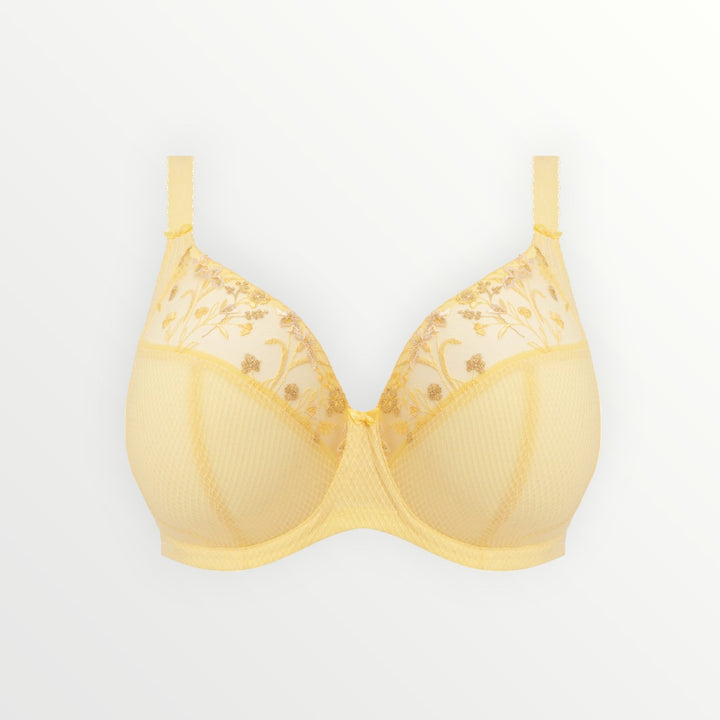 Beautiful Creamy Lemon Yellow plunge bra with non stretch lace and J Hook for racer back