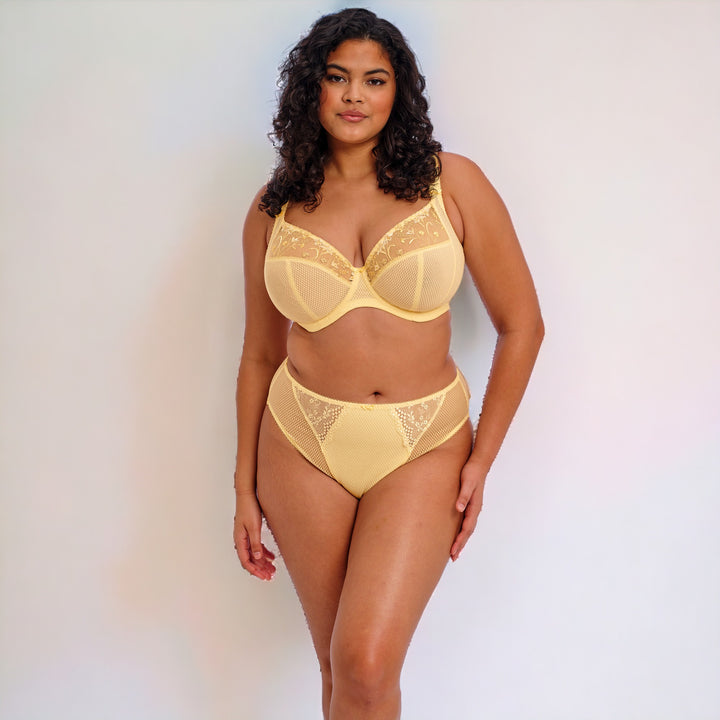 Beautiful Creamy Lemon floral embroindered plunge bra with JHook for racerback oprtion