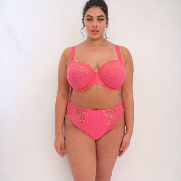 Strawberry Pink Plunge bra for full bust able to be racerbacked