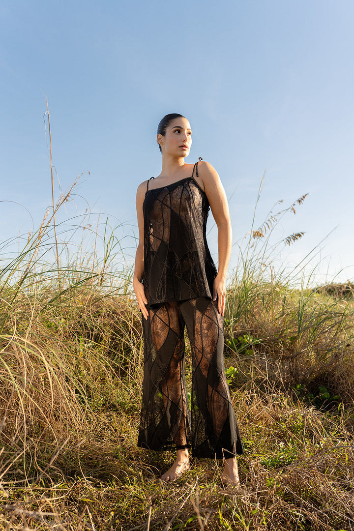 Lithos Black Embroidered Pant