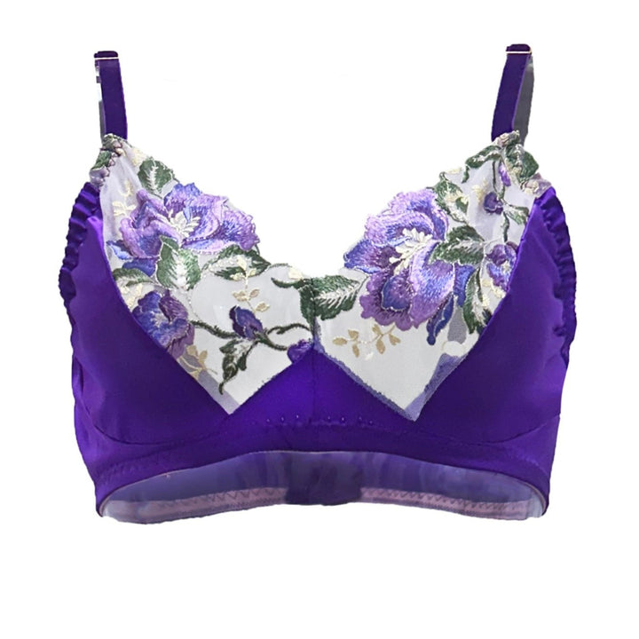 Theory of strings Embroidered Satin Blend Dark Bralette