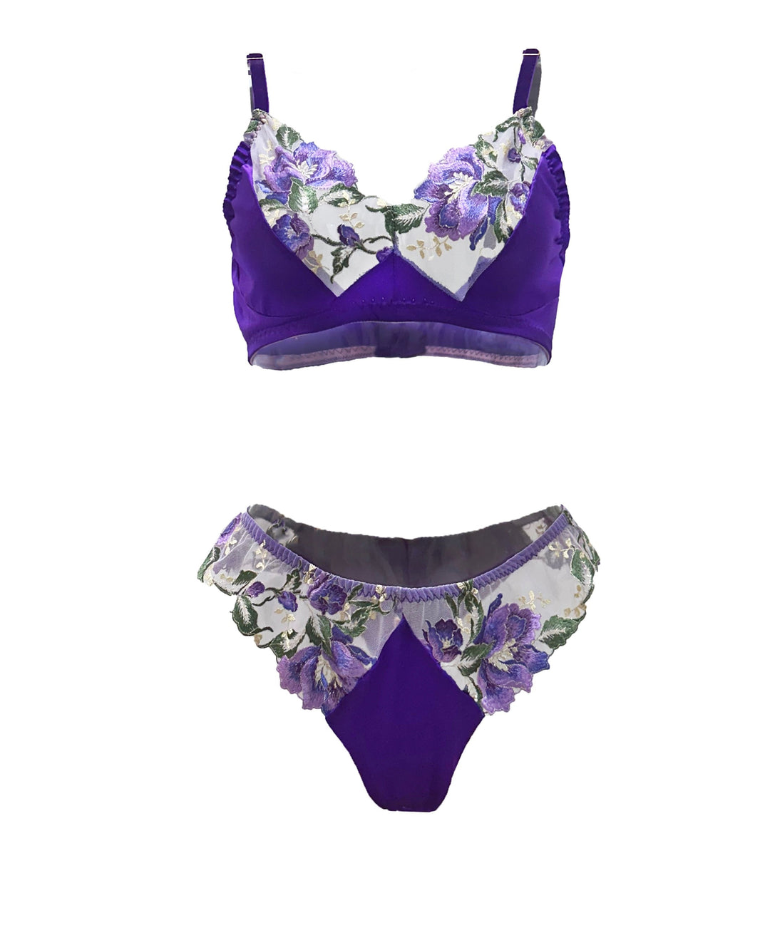 Theory of strings Embroidered Satin Blend Dark Flutter Tanga