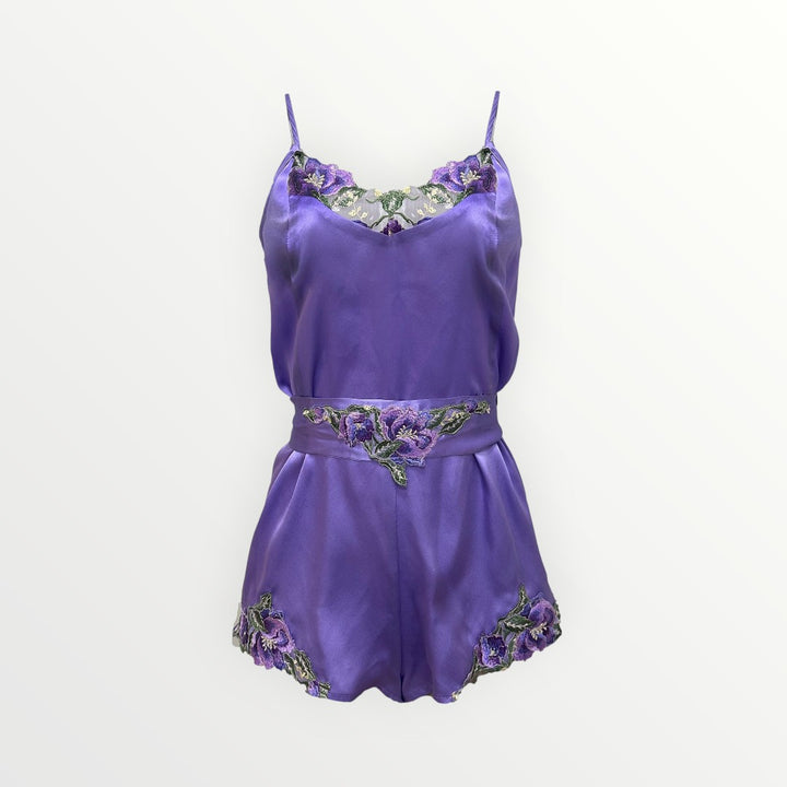 Theory of Strings Silk Satin Embroidered Romper