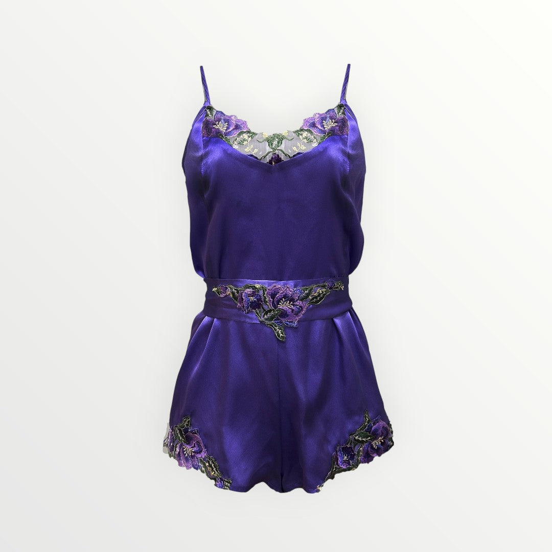 Theory of Strings Satin Blend Dark Embroidered Romper