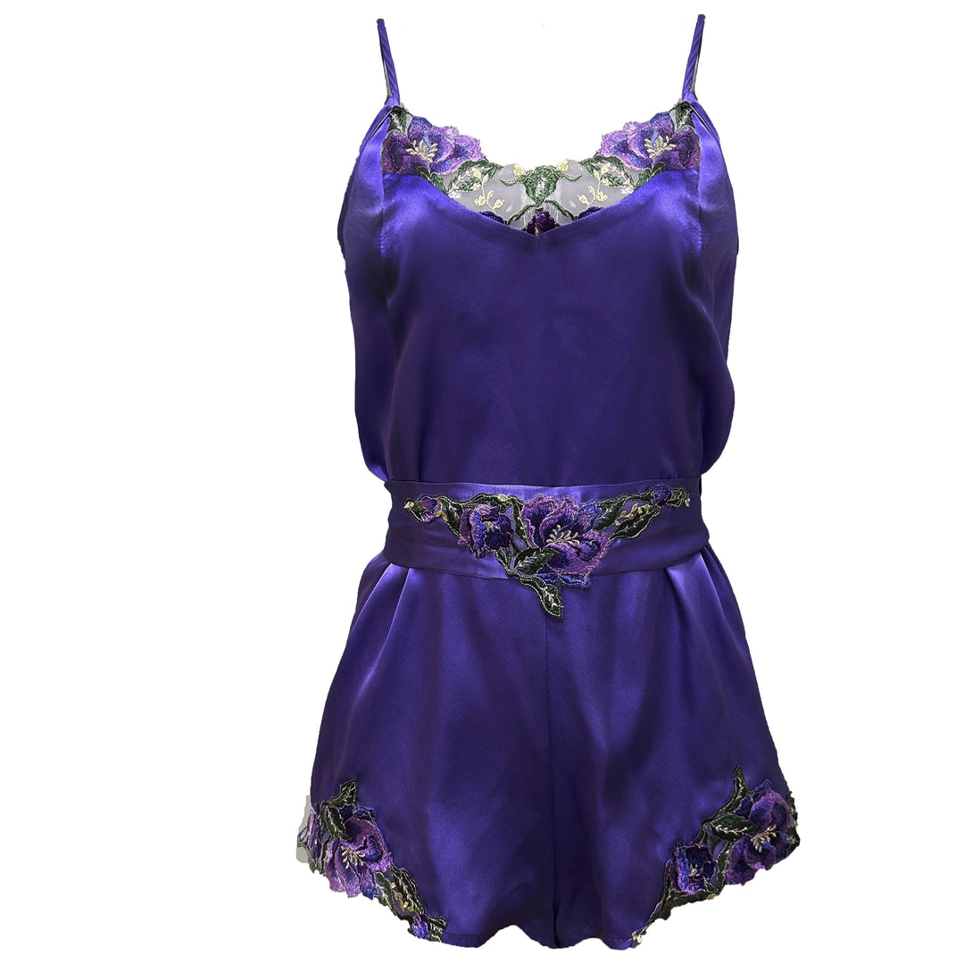 Theory of Strings Satin Blend Dark Embroidered Romper