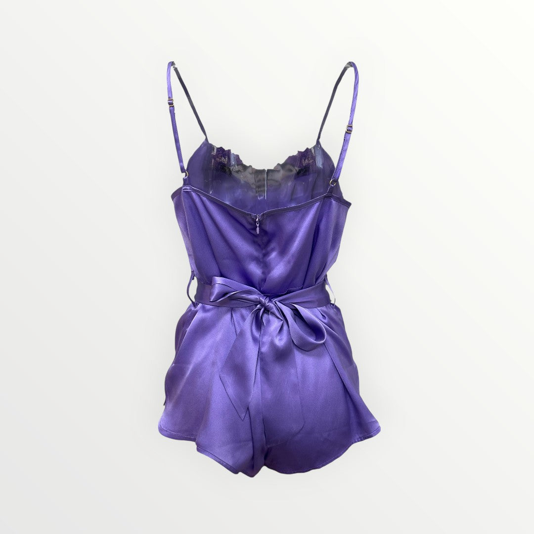 Theory of Strings Satin Blend Dark Embroidered Romper