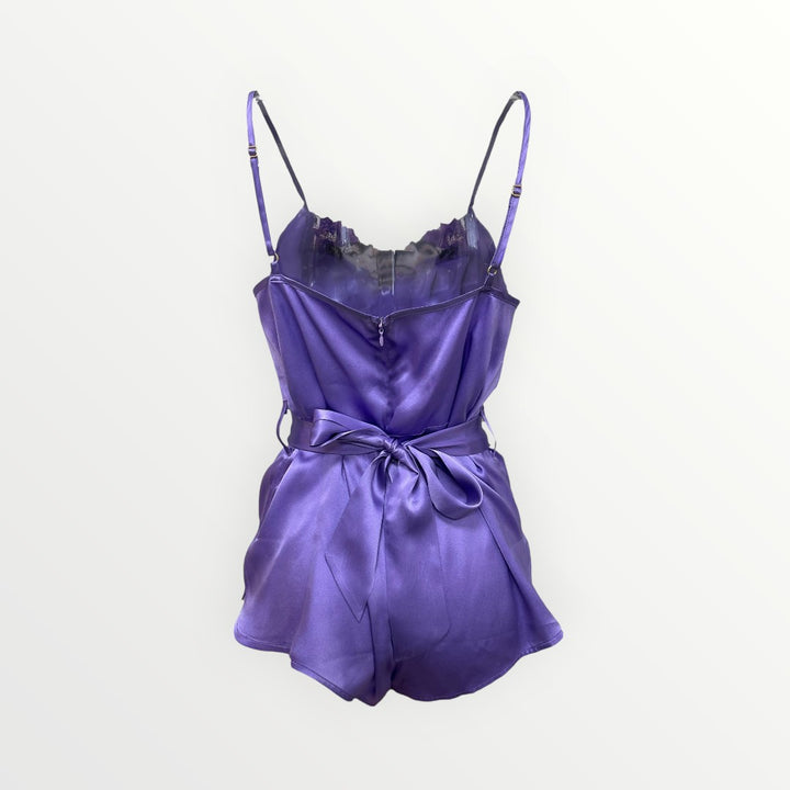 Theory of Strings Satin Blend Dark Embroidered Romper