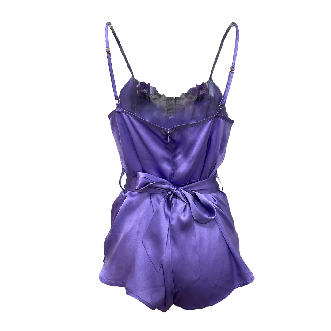 Theory of Strings Satin Blend Dark Embroidered Romper