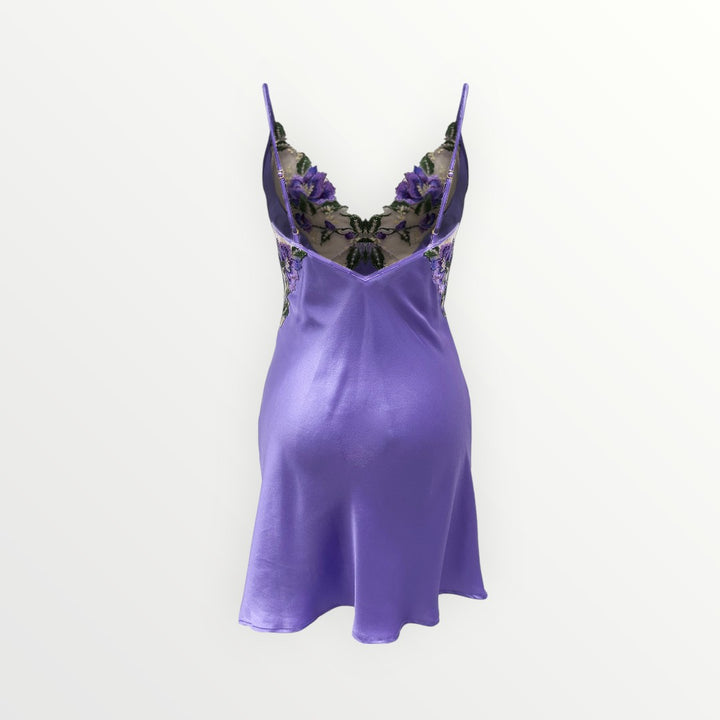 Theory of Strings Satin Blend Dark Embroidered Tulle Slip