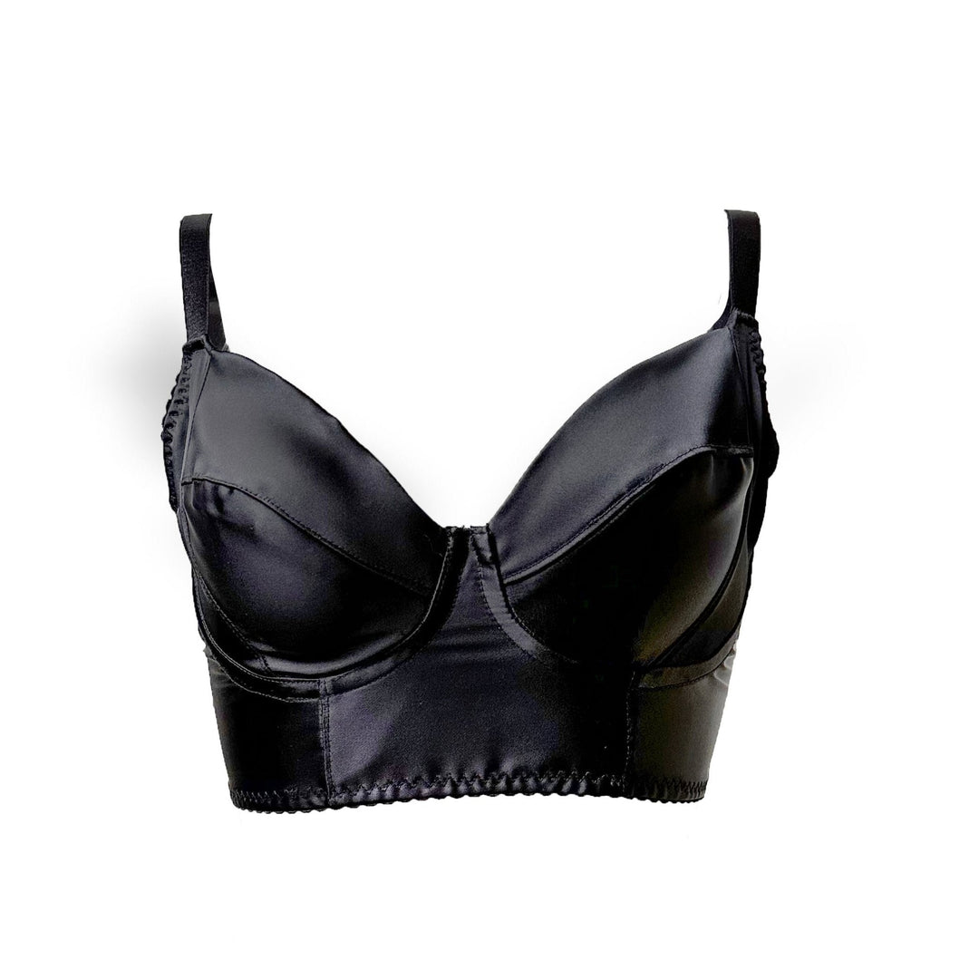 Black Satin Longline Bra