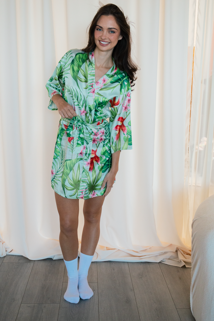Mint Tropical Satin Robe