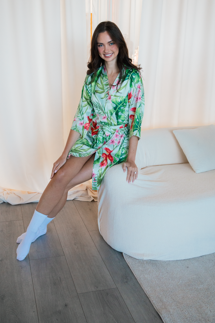 Mint Tropical Satin Robe