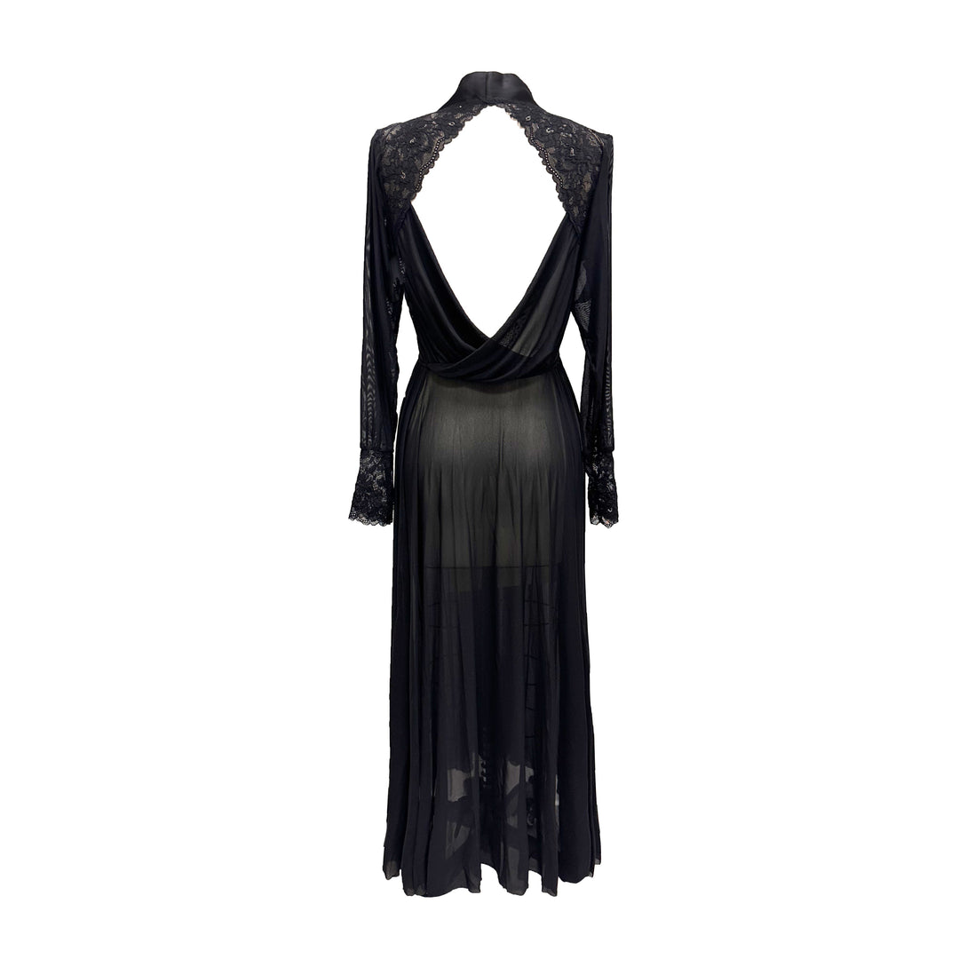 Sheer Terminator Lace, Tulle and Satin Long Draped Back Robe