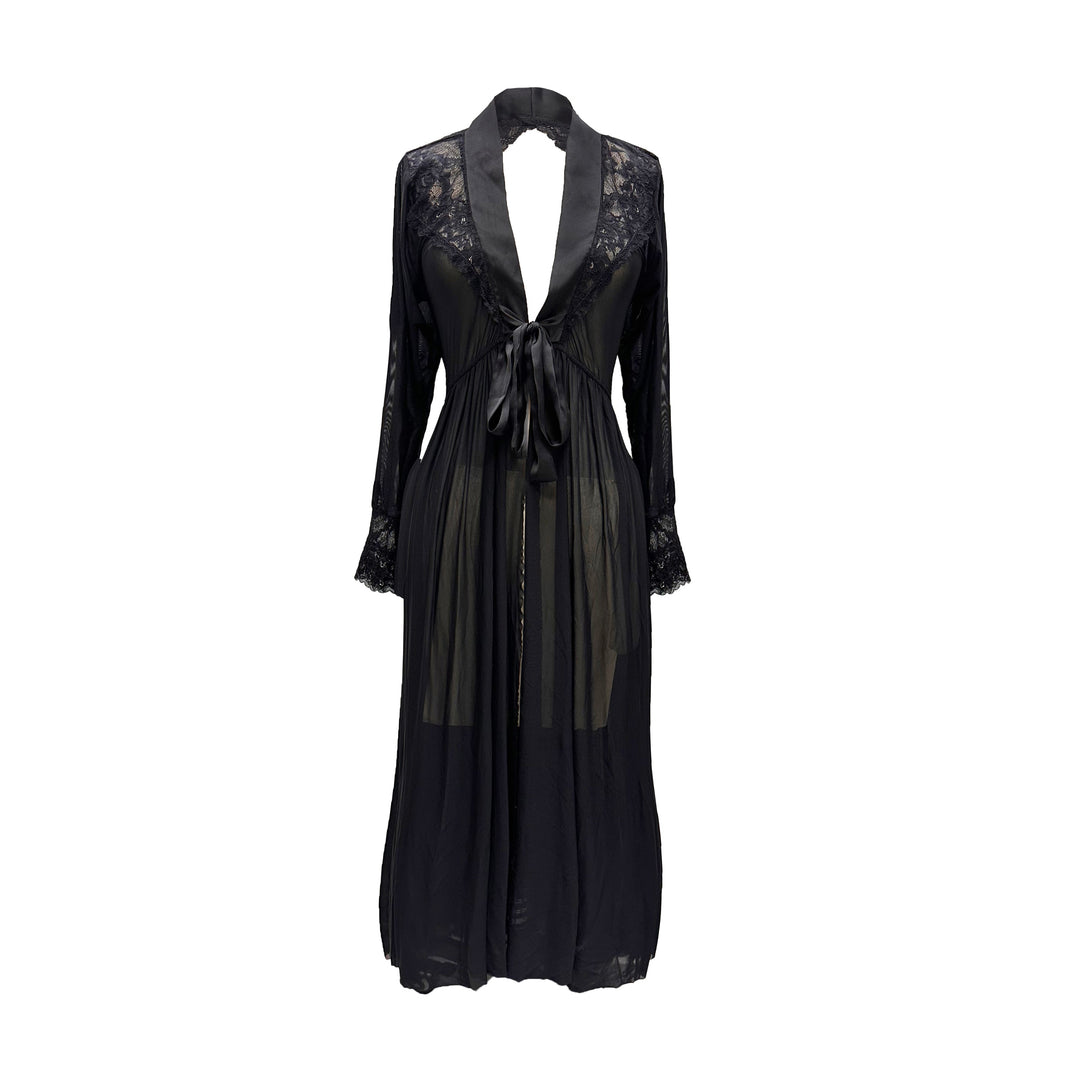 Sheer Terminator Lace, Tulle and Satin Long Draped Back Robe