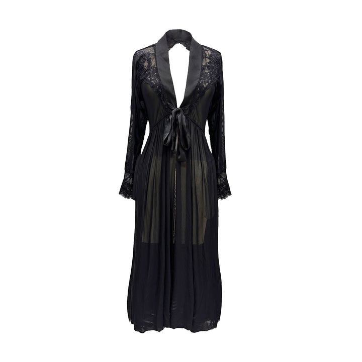 Sheer Terminator Lace, Tulle and Satin Long Draped Back Robe