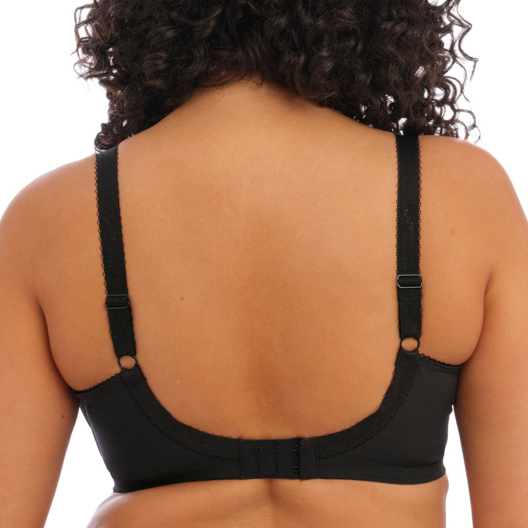 Elevated basic plus size bra for larger breasts in black rear view