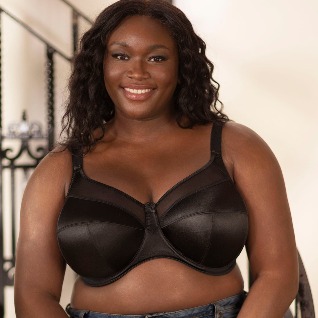 Elevated basic plus size bra for larger breasts in black lifestyle image