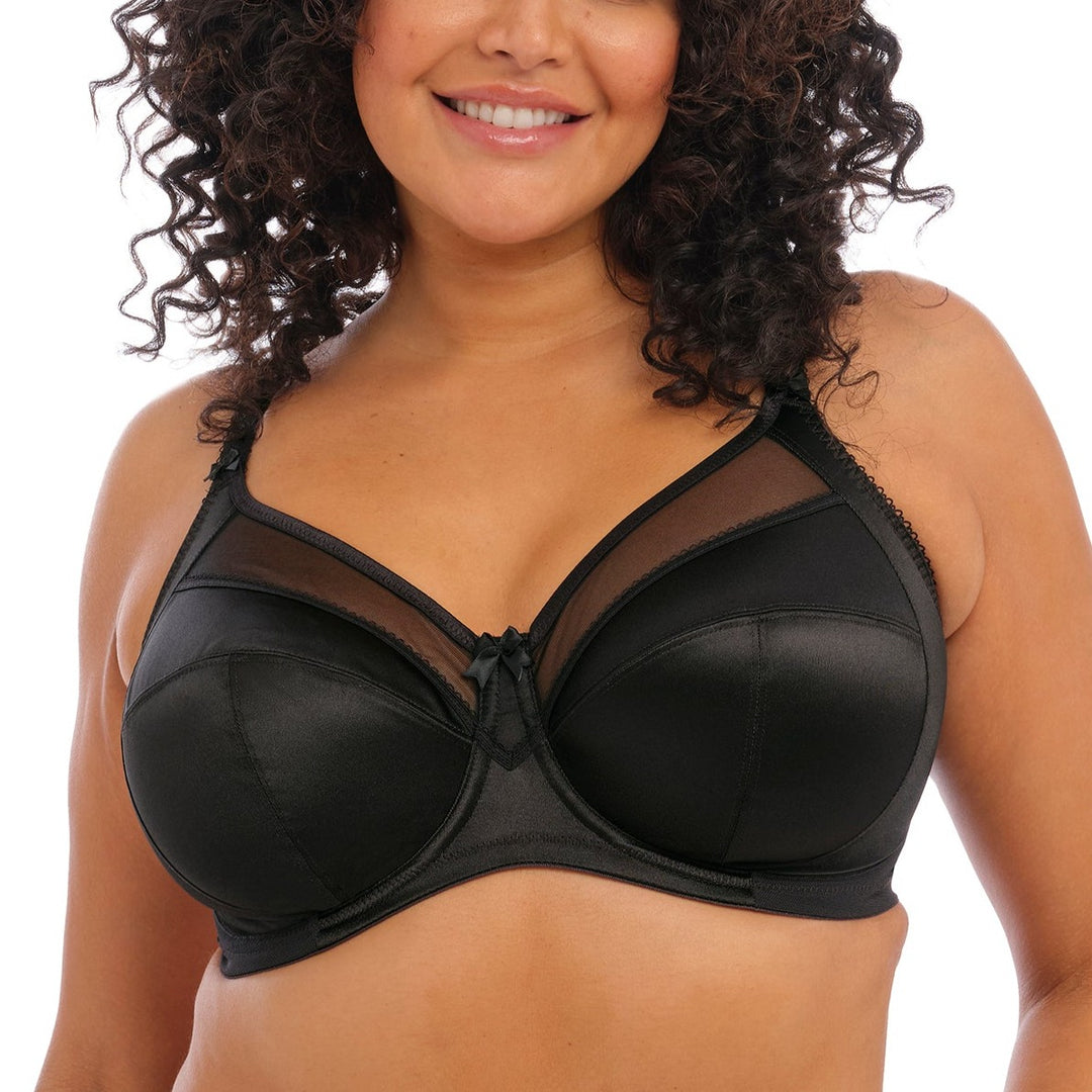 Elevated basic plus size bra for larger breasts in black front view