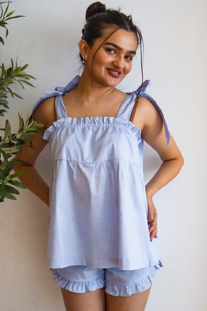 Bow Knot Pajamas - Light Blue