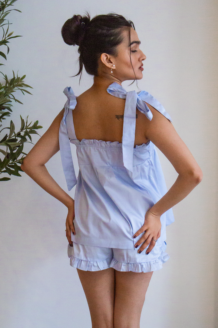 Bow Knot Pajamas - Light Blue