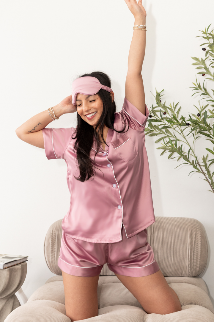 Light Purple Satin Pajamas Shorts Set