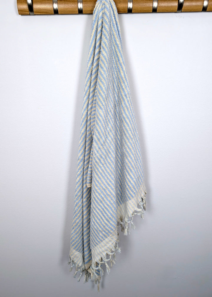 Linea Collection – Oversized Turkish Cotton Bath Towel with Tonal Stripes and Tassels