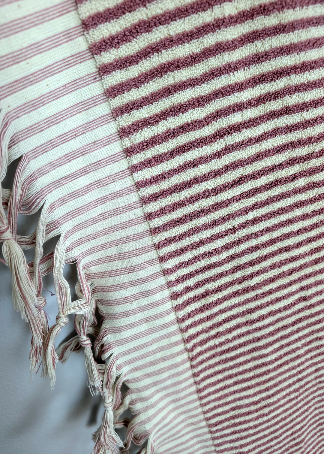Linea Collection – Oversized Turkish Cotton Bath Towel with Tonal Stripes and Tassels