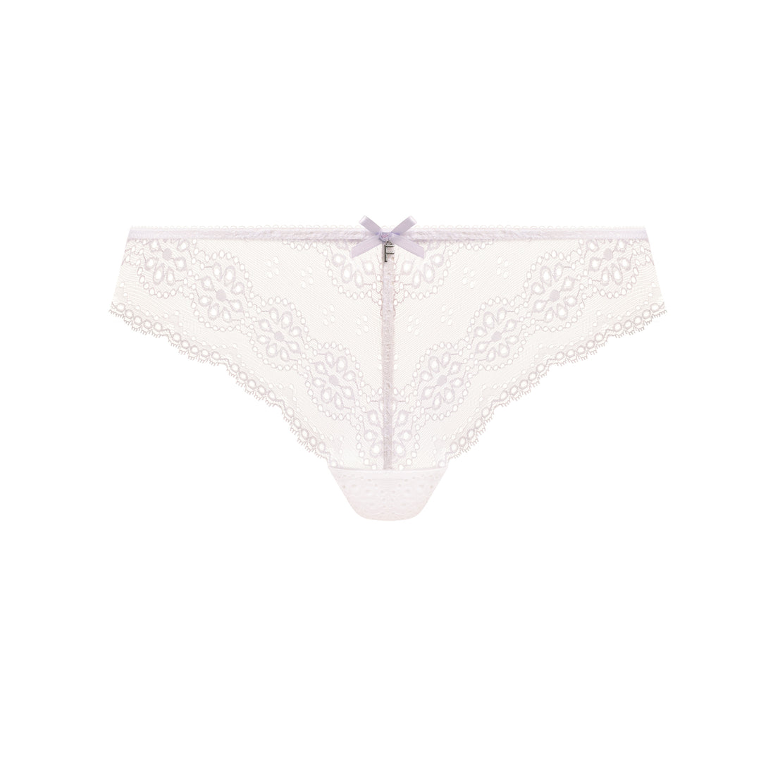 White eyelette lace underwear on a white background