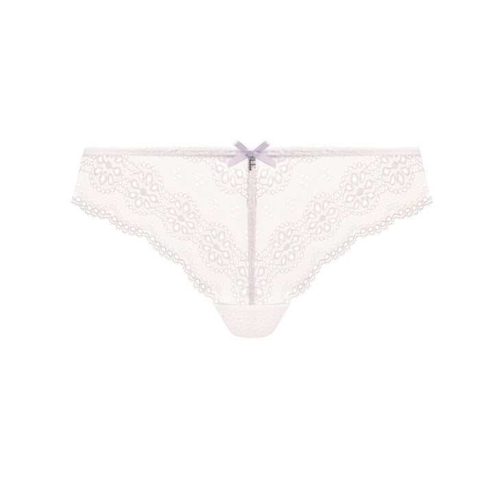 White eyelette lace underwear on a white background