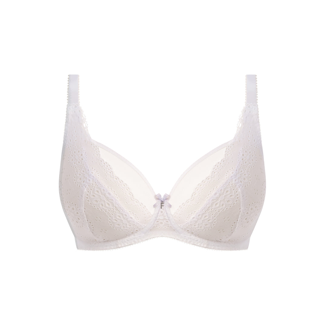 Full bust White Eyelete lace bra on a white background