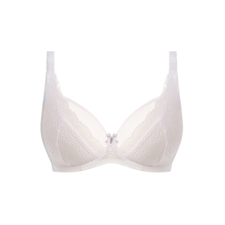 Full bust White Eyelete lace bra on a white background